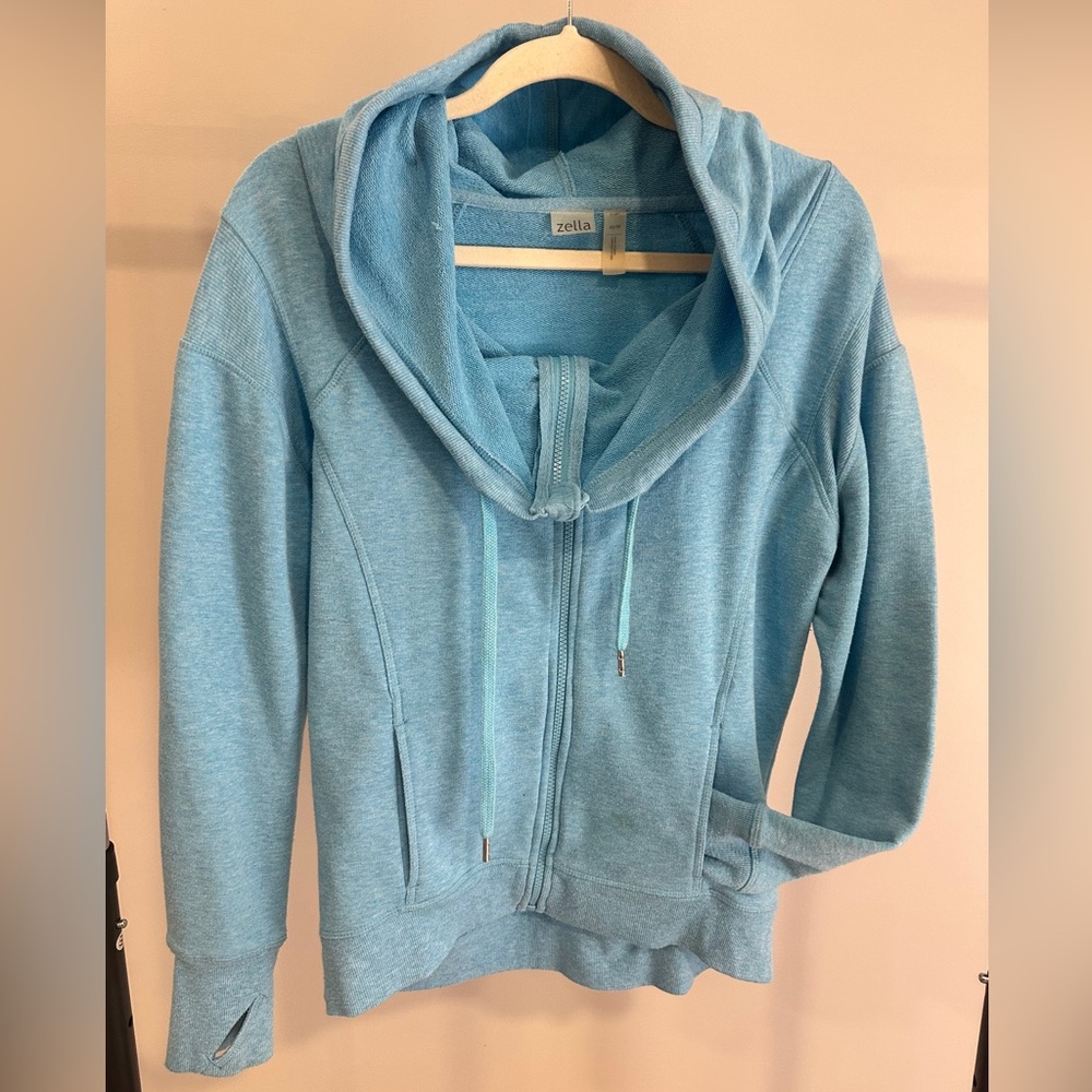 Zella Light Blue Cowl Neck Zip Up Hoodie Thumbhole Jacket XS